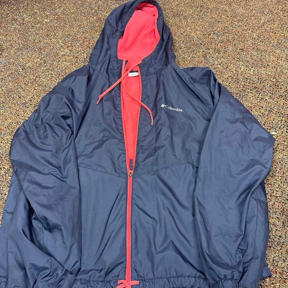 Columbia Navy Blue Rain Jacket Fleece Lined Women's L Outdoor